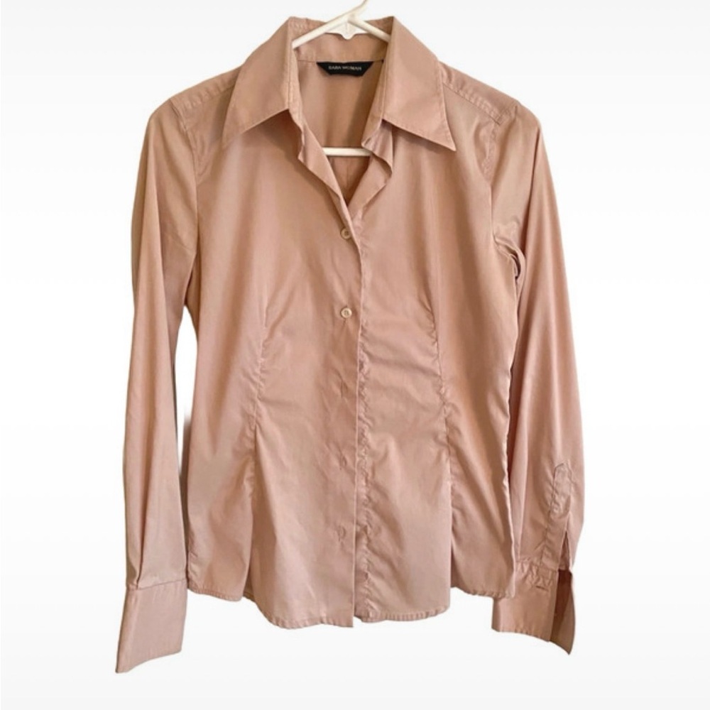 Vintage ZARA Light Pink Button‑Up Fitted Shirt